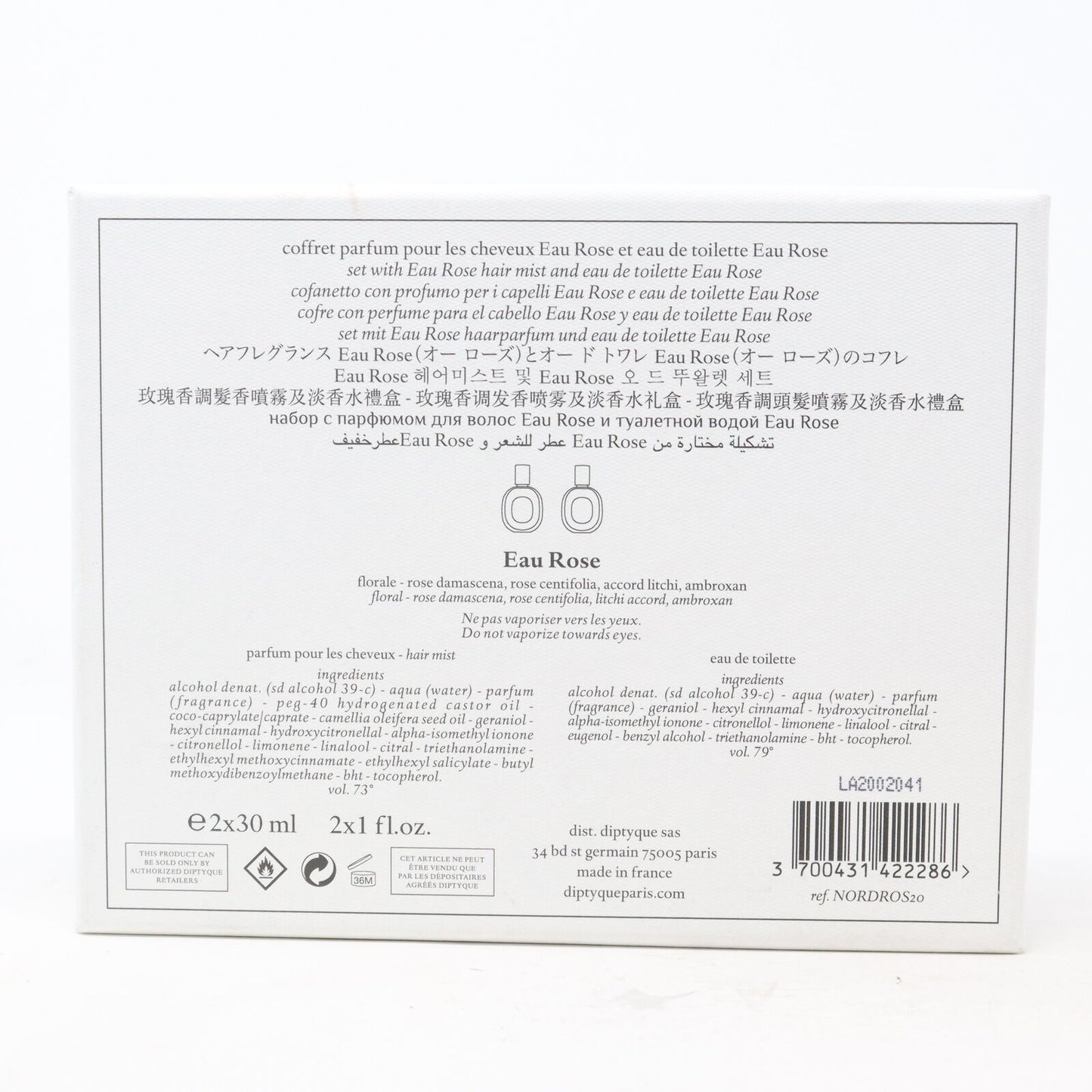 Diptyque Cofre Perfume para el cabello Eau Rose 30ml y eau de Toilette Eau Rose 30ml